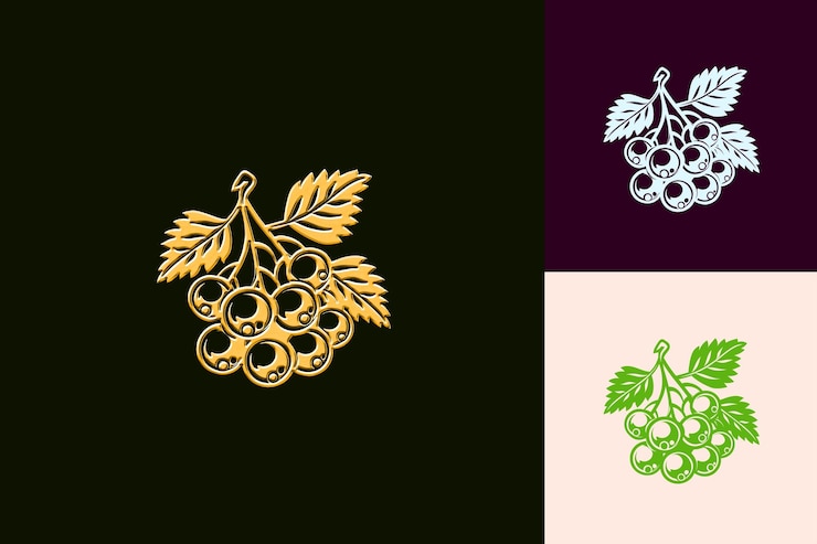 PSD logotipo de tarta de insignia de grosella roja con bayas decorativas y diseños vectoriales creativos y minimalistas