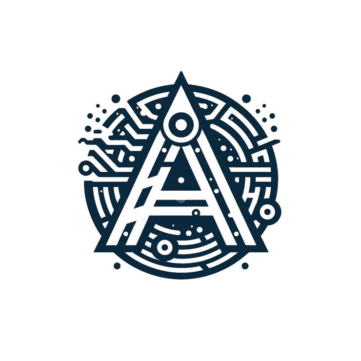 Logotipo técnico abstracto con circuitos y letras