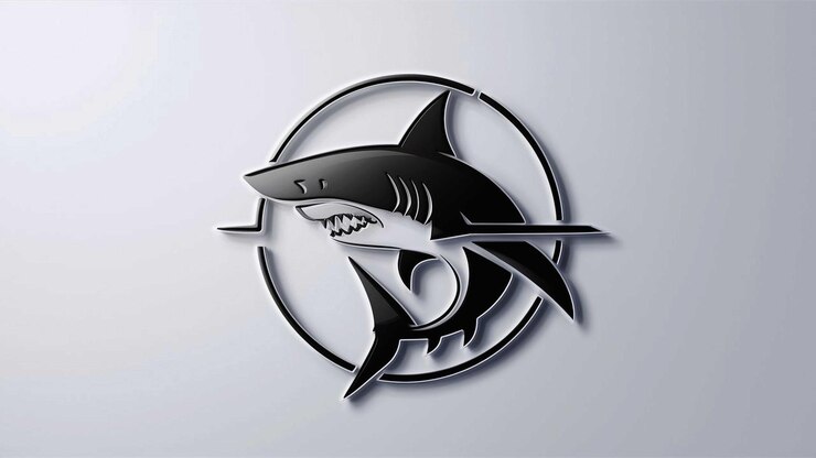 PSD un logotipo de tiburón con la cabeza de un tiburón y el logotipo del tiburón en él