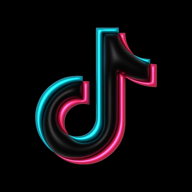 PSD logotipo tiktok efecto 3d palloncino lucido colorado transparente