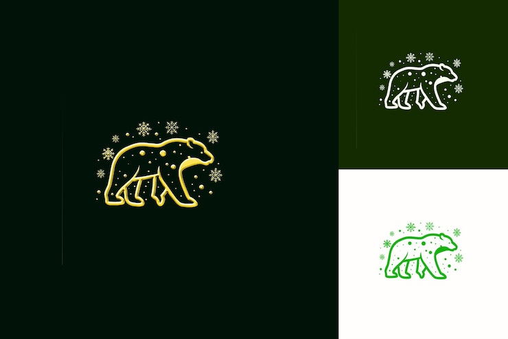 PSD logotipo tradicional inuit con un oso polar y copos de nieve para diseños vectoriales abstractos creativos