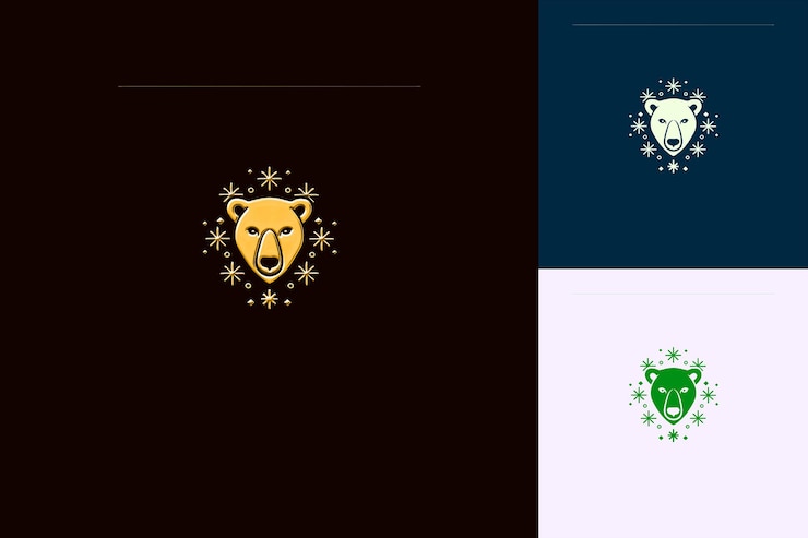 PSD logotipo tradicional inuit con un oso polar y copos de nieve para diseños vectoriales abstractos creativos