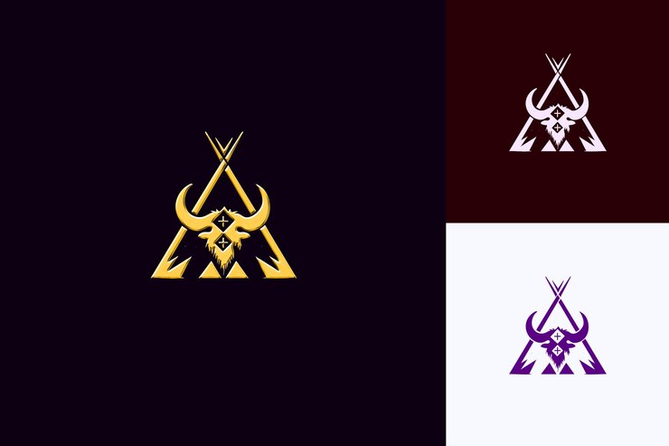 PSD logotipo tradicional sioux com um teepee e um búfalo para decoração designs vetoriais abstratos criativos