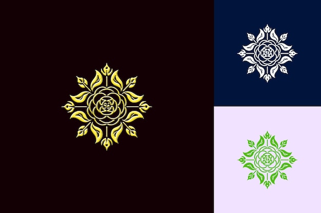 PSD logotipo tudor rose com folhas e espinhos para decorações com projetos vetoriais abstratos criativos