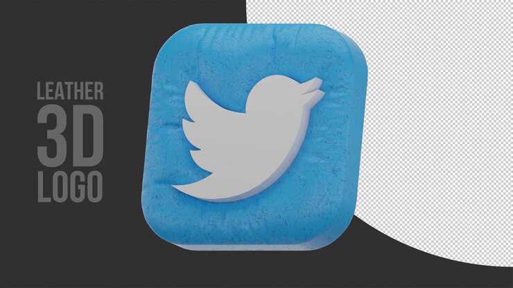 PSD logotipo de twitter en 3d inflado con textura de cuero realista (izquierda arriba)