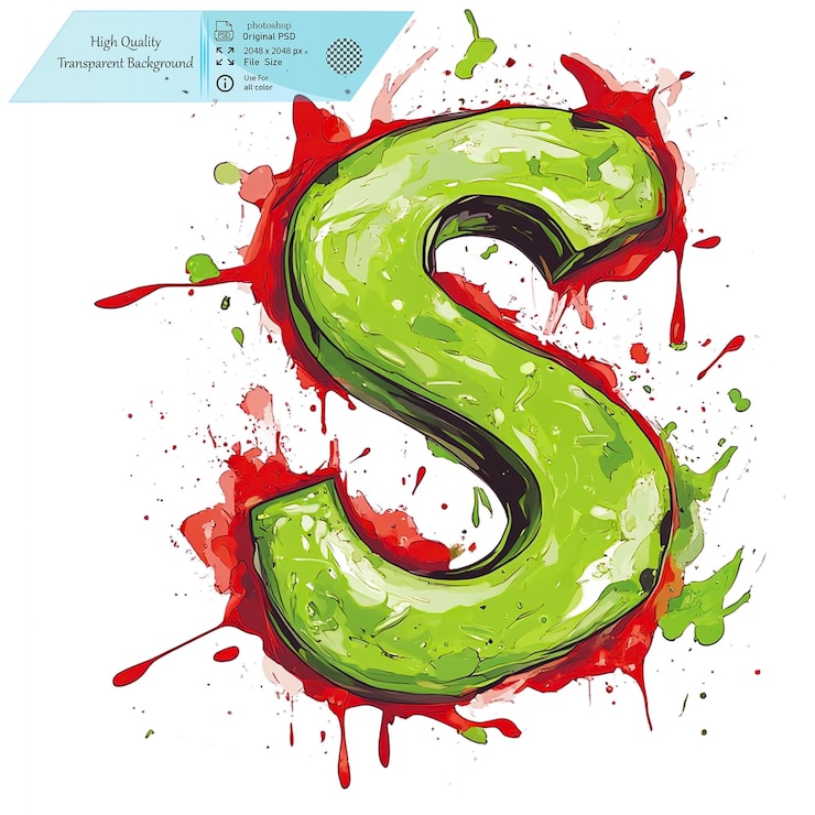PSD logotipo vectorial de una salpicadura de jugo verde al estilo de john sobre un fondo transparente