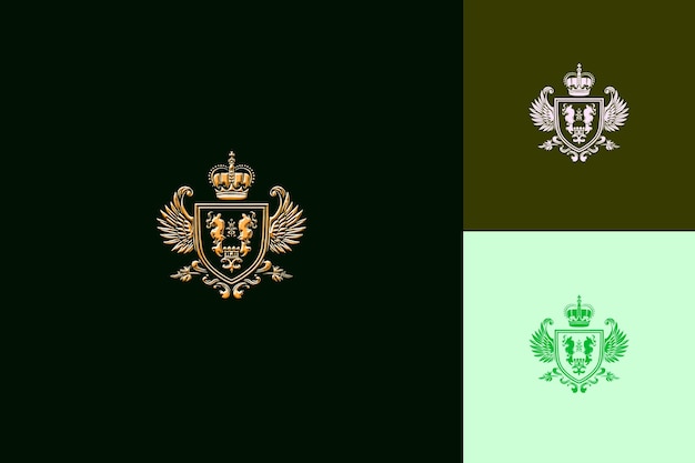 PSD un logotipo verde y dorado para los tres diseños diferentes