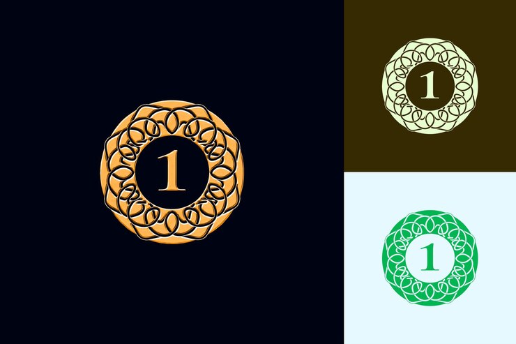 PSD un logotipo verde y marrón con un círculo dorado y el número 1 en él