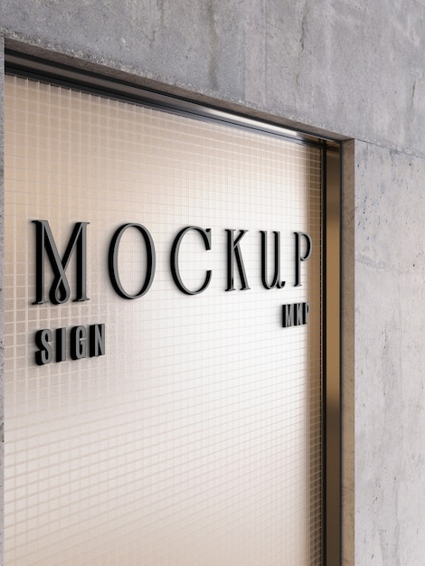 Logotipo de vidrio en una maqueta de pared