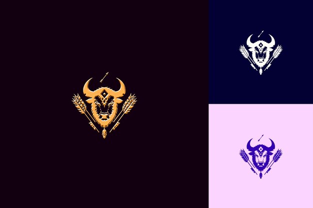 Logotipo vintage de búfalo nativo americano con flechas y plumas Diseños vectoriales abstractos creativos