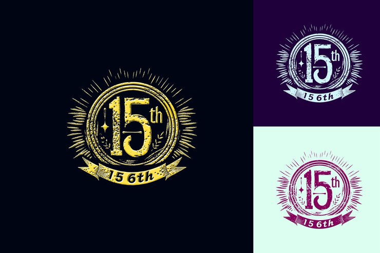 PSD logotipo vintage con texto logotipo del 15o emblema con un te vector de diseño abstracto en apuros colecciones