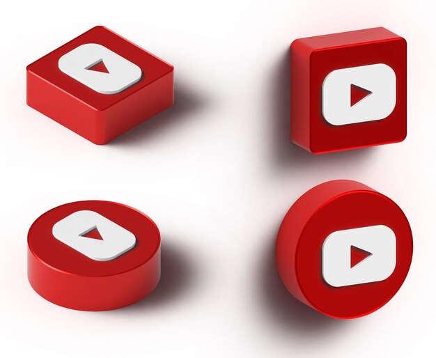 PSD el logotipo de youtube en 3d y el conjunto de iconos de redes sociales renderizados