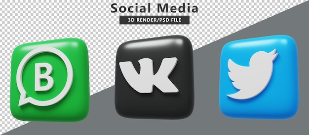 Logotipos de iconos de redes sociales render 3d PSD Premium