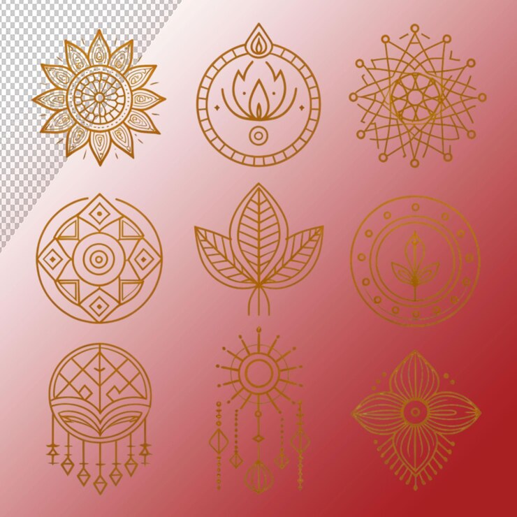 PSD logotipos lineales bohemios en un fondo transparente