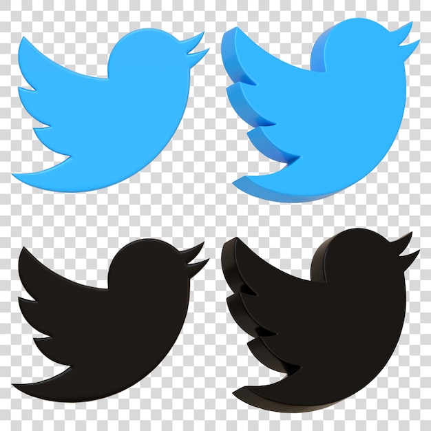 Los logotipos de Twitter en variaciones azules y negras Ilustración de renderización 3D