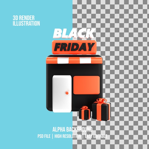 PSD loja black friday com renderização 3d