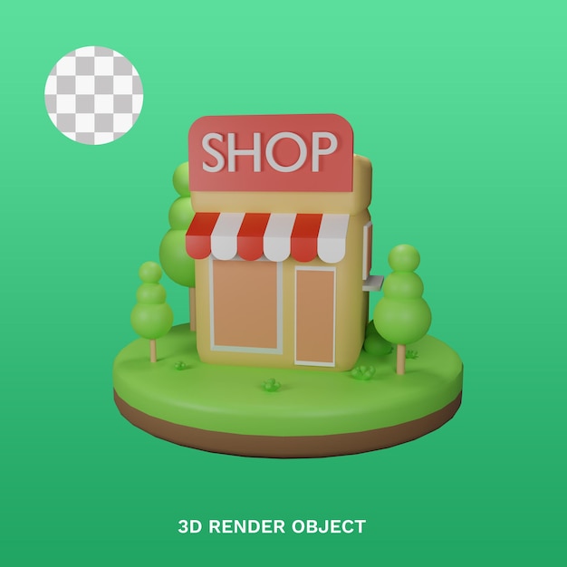 Loja de ilustração 3D com plantas e pódio, usada para web, app, etc.