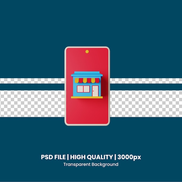 PSD loja móvel do ícone 3d isolada no fundo transparente
