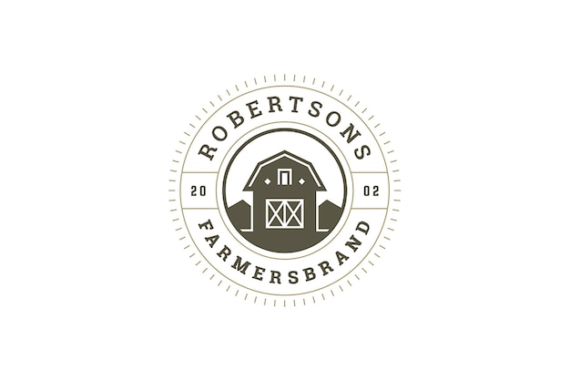 Lokale Bauernhäuser dekorative Kreis Logo Design Vorlage Vintage Sonnenstrahlen