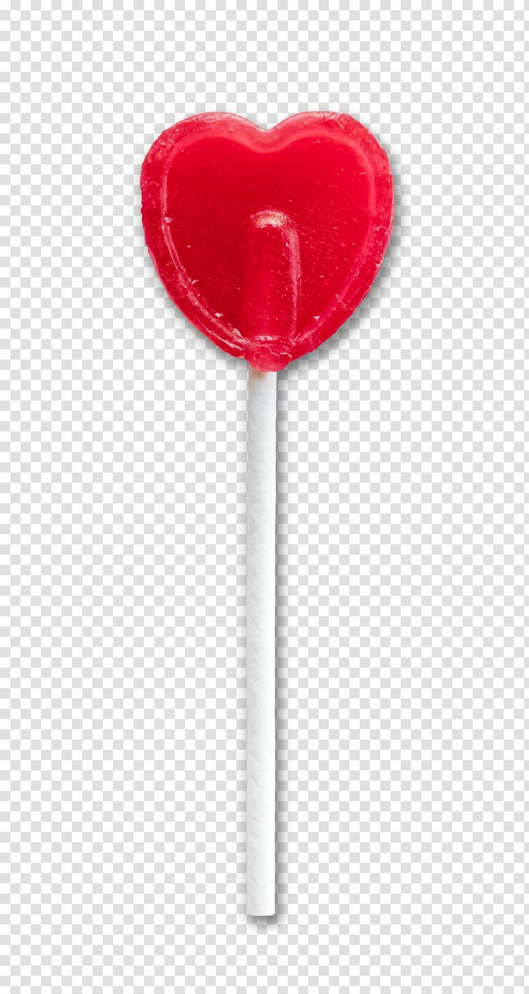PSD lollipop rosso a forma di cuore isolato su uno sfondo trasparente