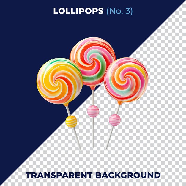 PSD lollipops doce sobremesa colorido arco-íris redemoinho lollipop açúcar psd isolado em fundo transparente