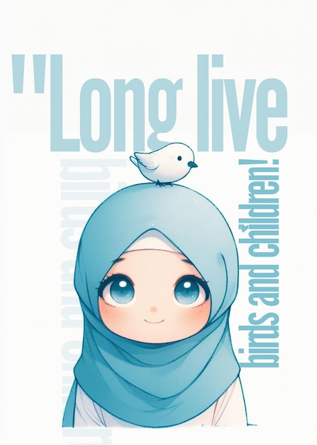 Long live birds and children poster design template psd datei mit bearbeitbarem text