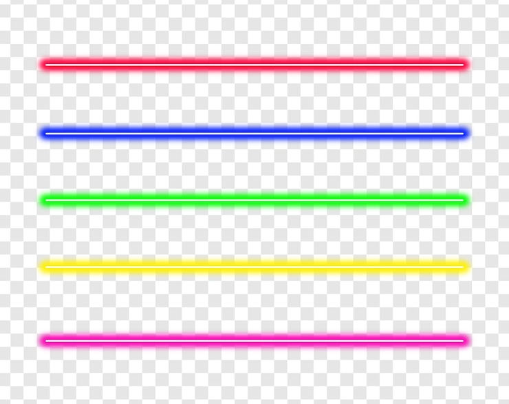 PSD long neon laser beam rosso blu giallo verde rosa glow light led neon stick su sfondo trasparente