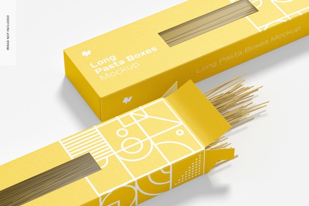 Long pasta boxes mockup, nahaufnahme