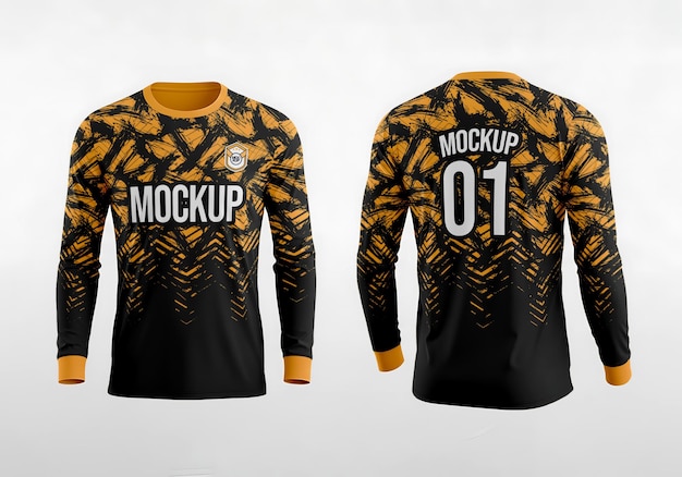 Long Sleeve Jersey Mockup with Orange and Black Brushstrokes