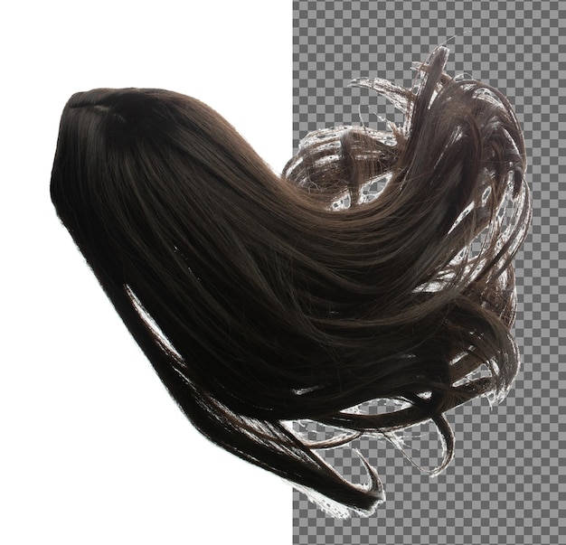 Long straight wig hair style fly fall explosion Black woman wig wave hair float in mid air Straight black curl wig hair wind blow cloud throw White background isolated high speed freeze motion