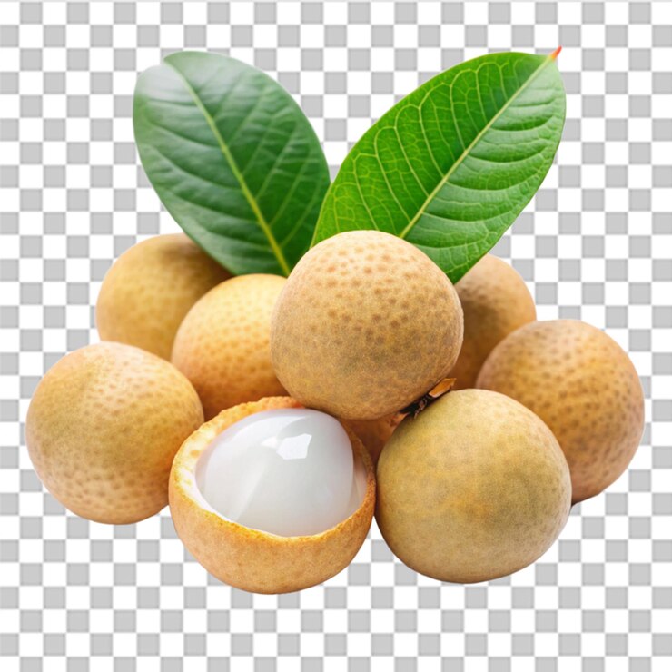 PSD longan con hojas aisladas sobre un fondo blanco