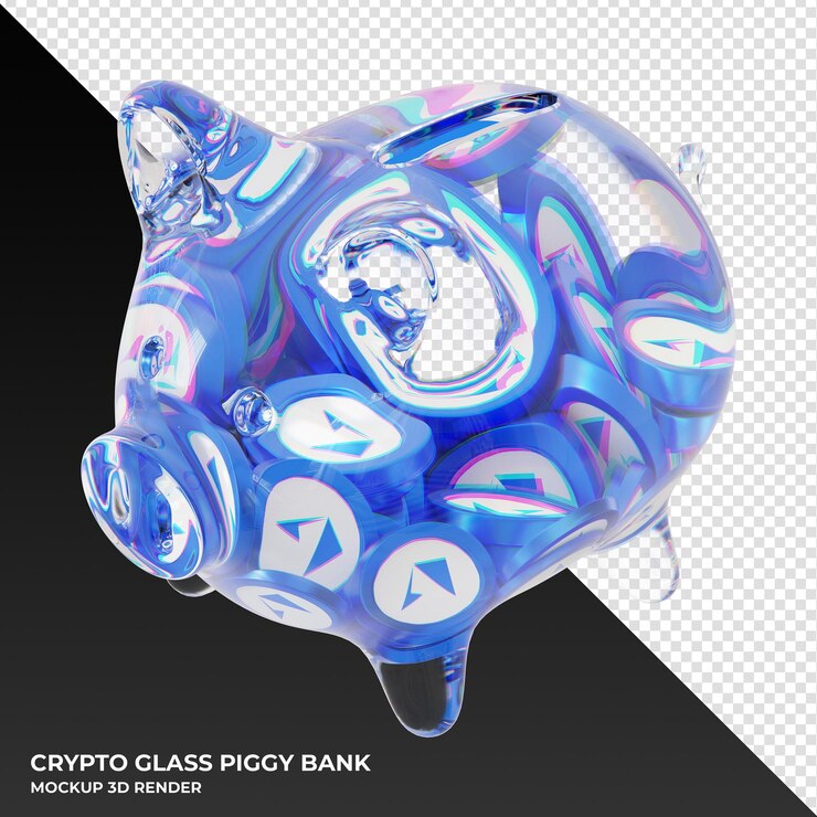 PSD loopring lrc glass hucha con crypto monedas ilustración 3d