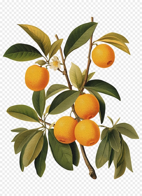 PSD loquat aislado en un fondo transparente antigua ilustración botánica