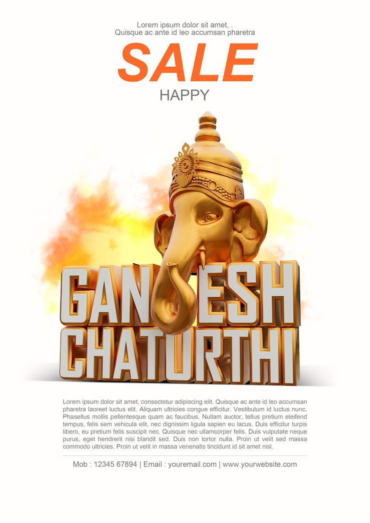 PSD lord ganesh chaturthi diseño de volante renderizado en 3d con fondo transparente