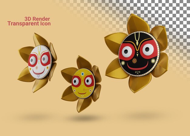 PSD lord jagannath balaram subhadra 3d-rendersymbol-seitenansicht mit transparentem hintergrund premium psd