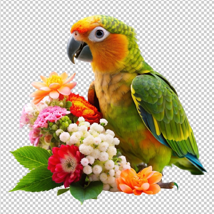 PSD el loro con las flores.
