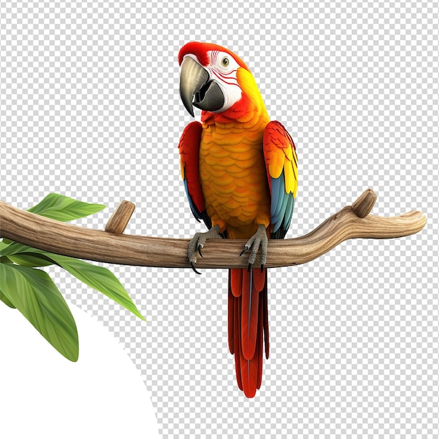 Loro guacamayo en una rama aislado en un fondo transparente png psd