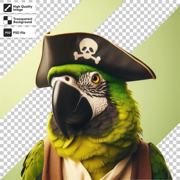 PSD loro psd 3d con sombrero de pirata en fondo transparente