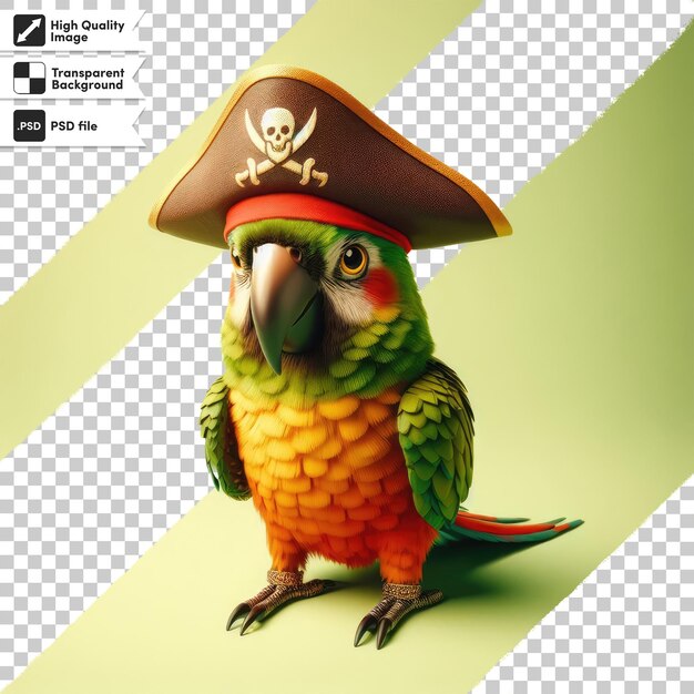 PSD loro psd 3d con sombrero de pirata en fondo transparente