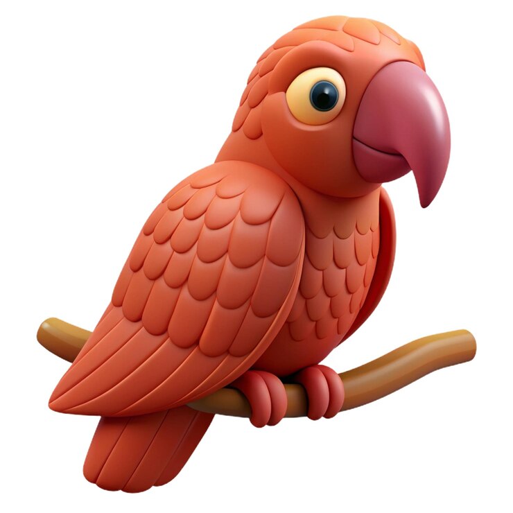 PSD un loro rojo está en una rama con un fondo blanco
