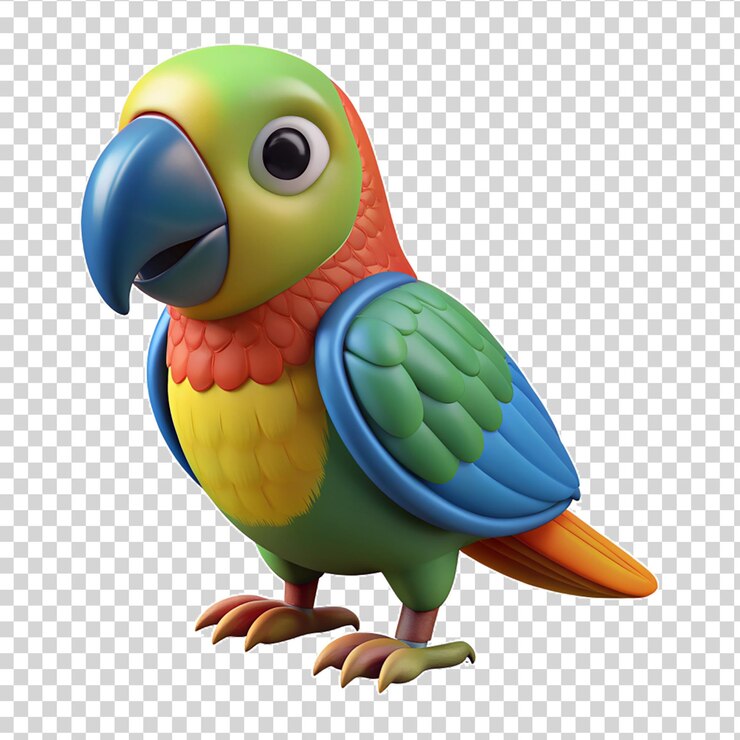PSD loro verde con pico amarillo en un fondo transparente