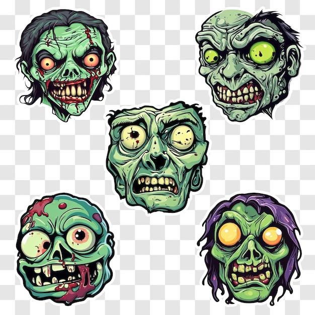 PSD lot d'autocollants d'halloween effrayants avec visage de zombie