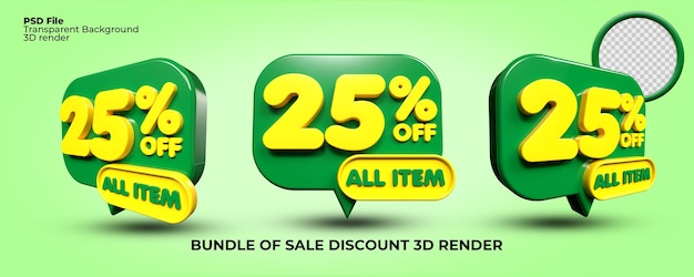 Lot de notification de bulle de rendu 3D rabais vente vente promo numéro 25 pourcentage bon vert