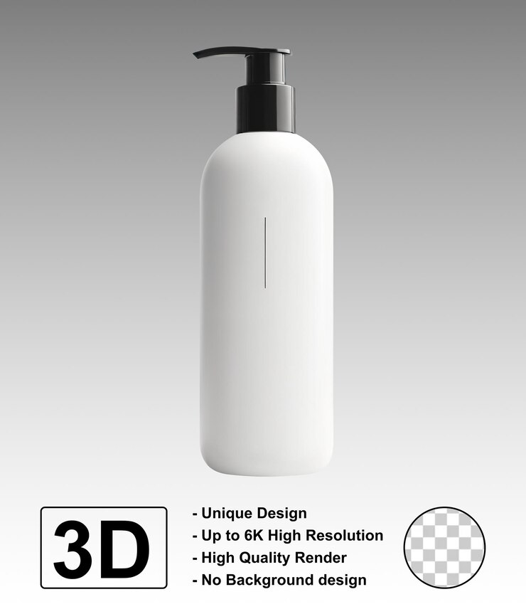 PSD lotion bottle shampoo cosmetic mockup design for branding and logo replacement