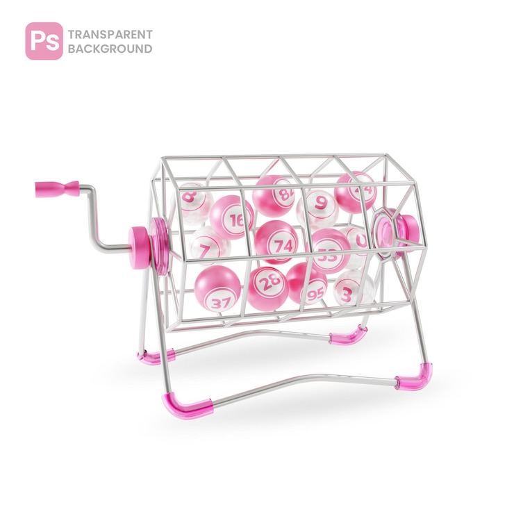 PSD lotto rosa e metallo macchina contenitore lotto palla illustrazione 3d