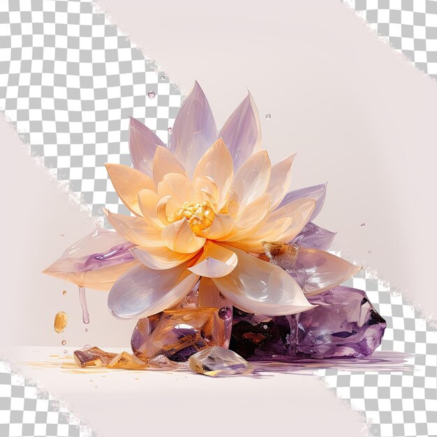 Lotus Violet Sur Un Fond Transparent Avec Une Pierre Précieuse De Quartz Citronné