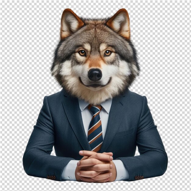 PSD un loup avec un costume et une cravate qui dit loup dessus