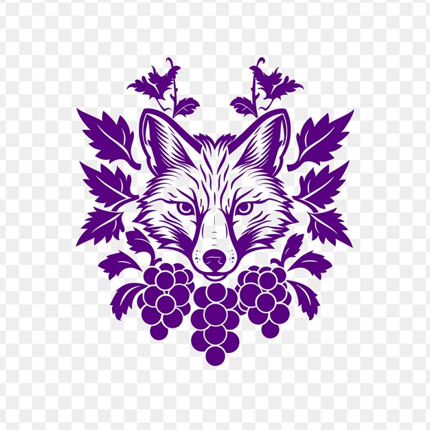 PSD un loup avec une couronne de raisins sur la tête