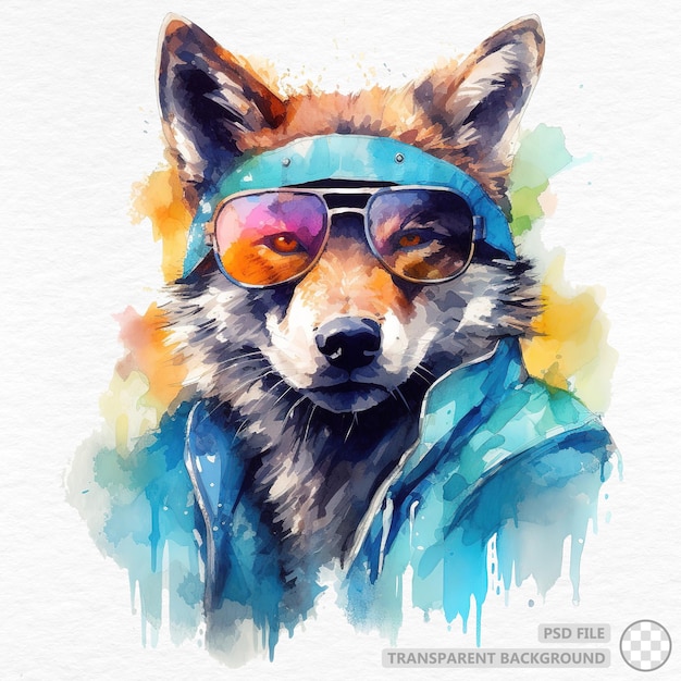 PSD loup élégant portant des lunettes mode animalière