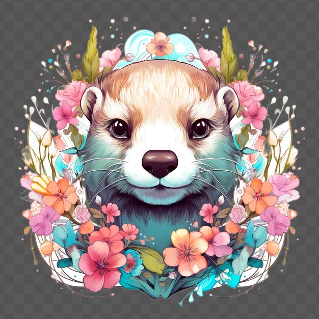 PSD un loup avec des fleurs et une tête de loup